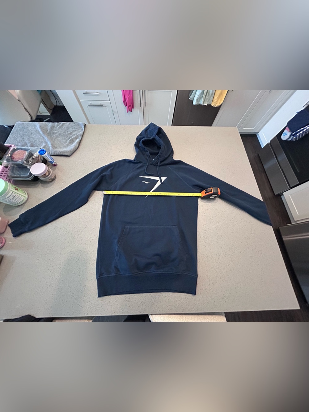 Gymshark Navy Blue Pullover Hoodie with White Logo